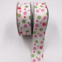 38mm wired edge white grosgrain ribbon with dots for birthday decoration chirstmas gift diy wrapping 25yards 1 12 n1137