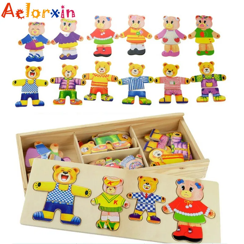 

Four Bears Changing Clothes Change Clothes Puzzle Toy Children Animals Wooden Puzzle Jigsaw Baby Educational Toys For Kids Gift