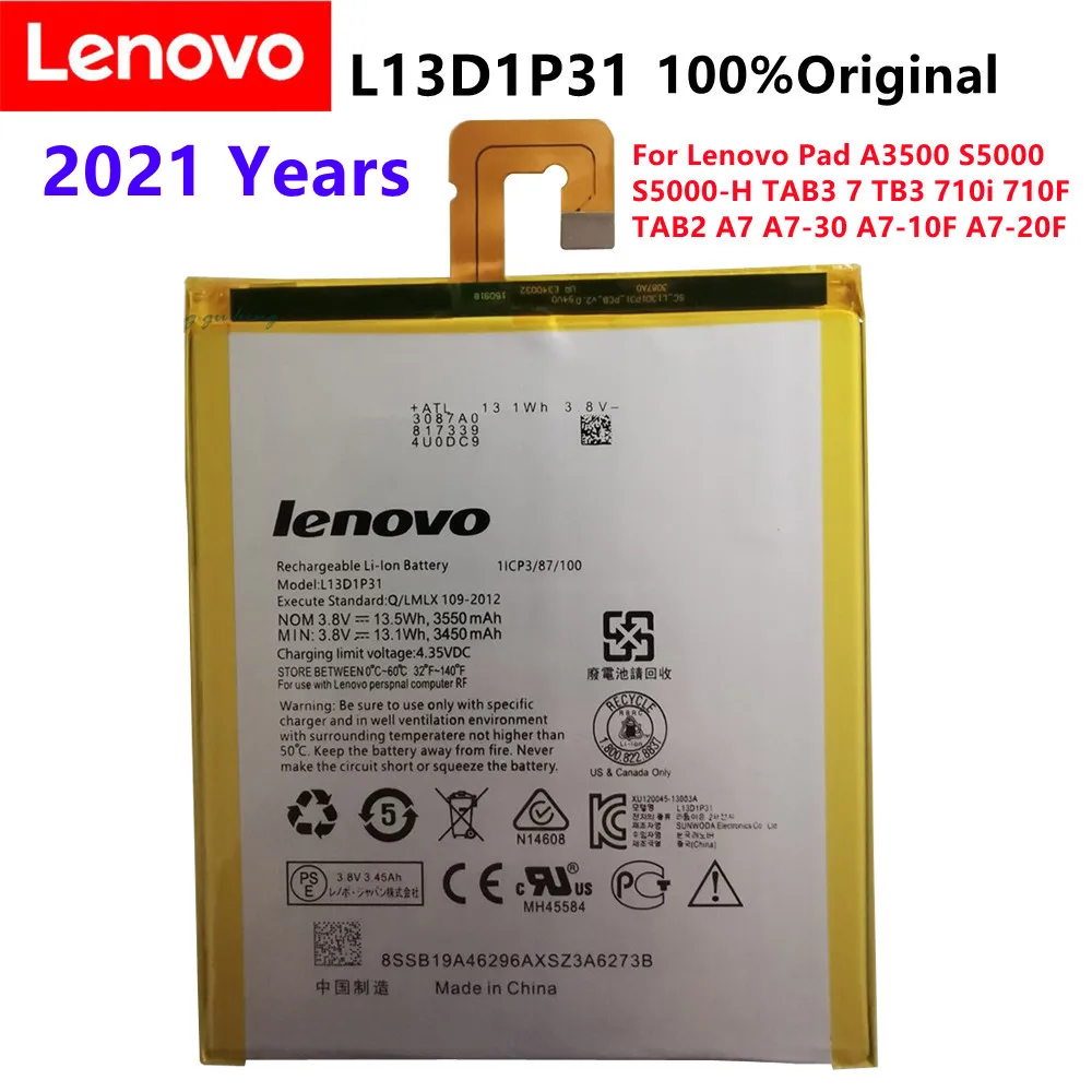 

Новый аккумулятор для Lenovo LePad S5000 S5000H Pad A3500 Tablet PC L13D1P31 tab 2 A7-30 аккумулятор 3450-3550mAh + номер отслеживания