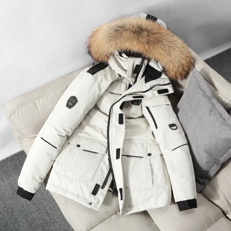 Winter  Tooling Warm Windproof Down Jacket Medium Long Hooded Fur Collar Winter New Loose Coat