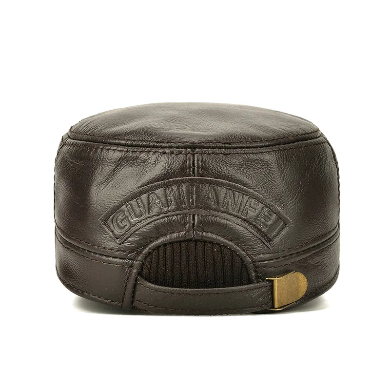 

Brand quality men's autumn and winter warm earmuffs cowhide flat top hat outdoor warm winter hat wholesale