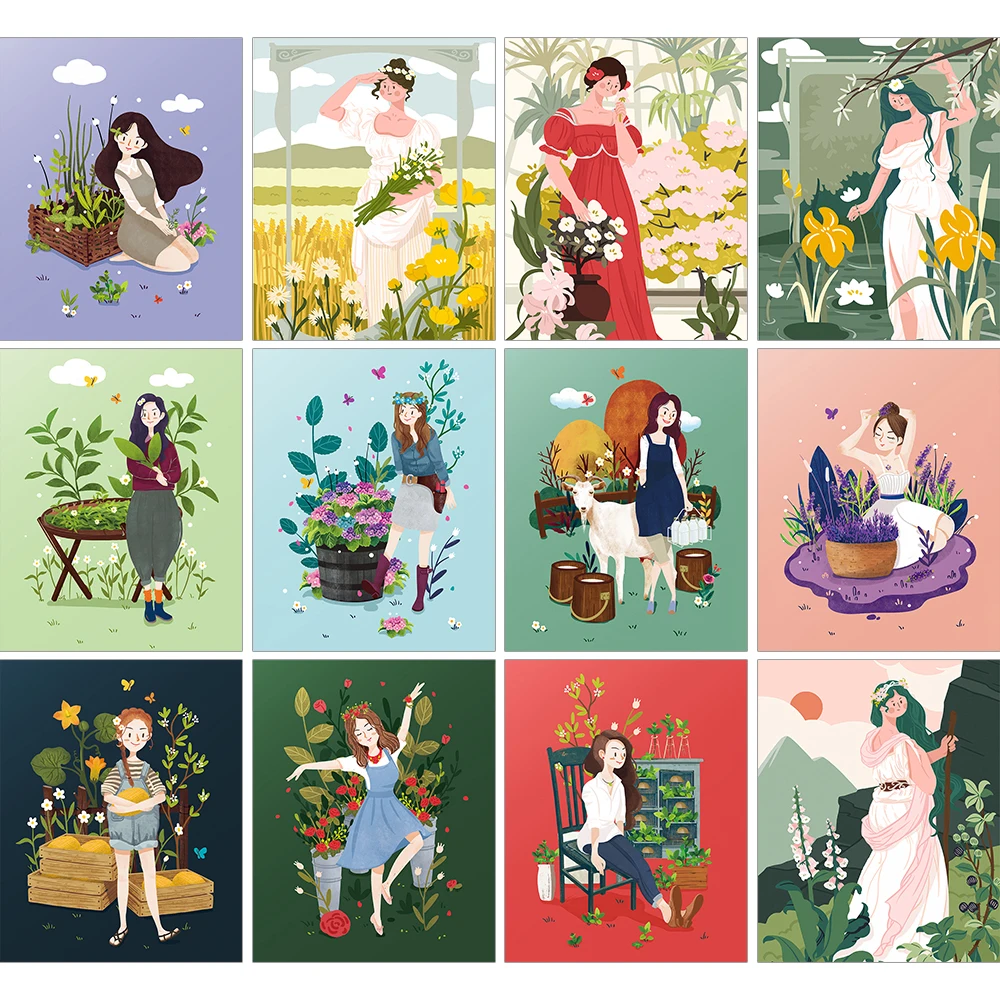 

The Girl In The Flowers DIY Painting by numbers Hand-Painted Oil Painting Illustration Unique Gift Modern Home Decoration