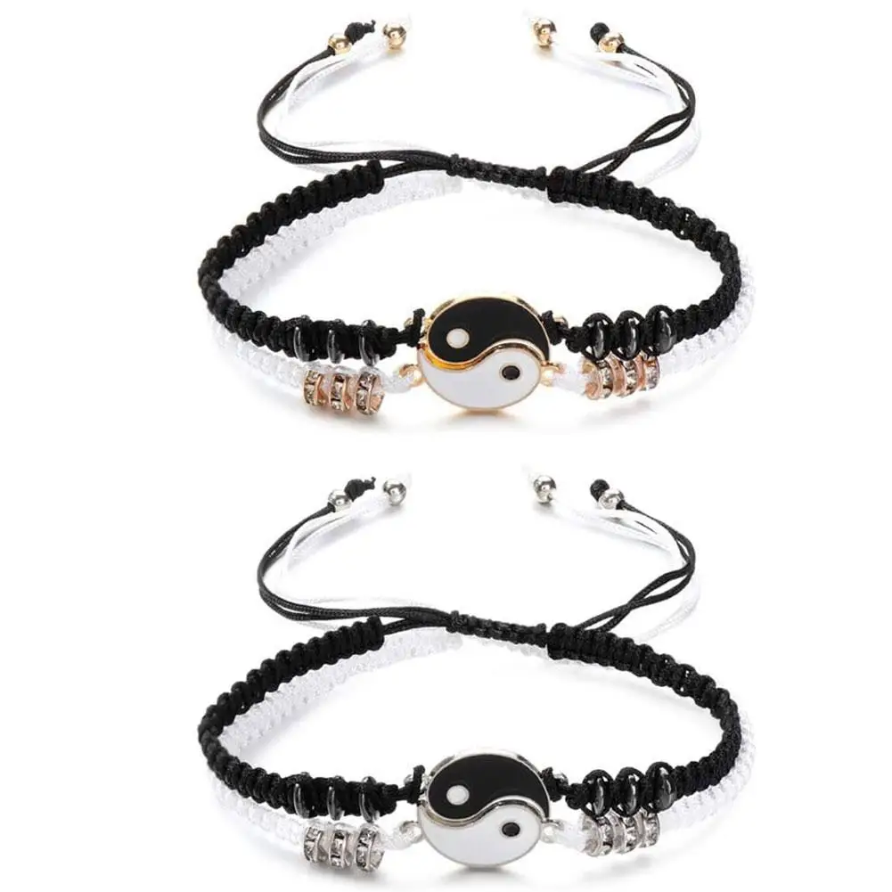 

1 pair Tai Chi braided bracelet Best-Friend Bracelets for Matching Yin Yang Adjustable-Woven Cord Bracelet-Gifts