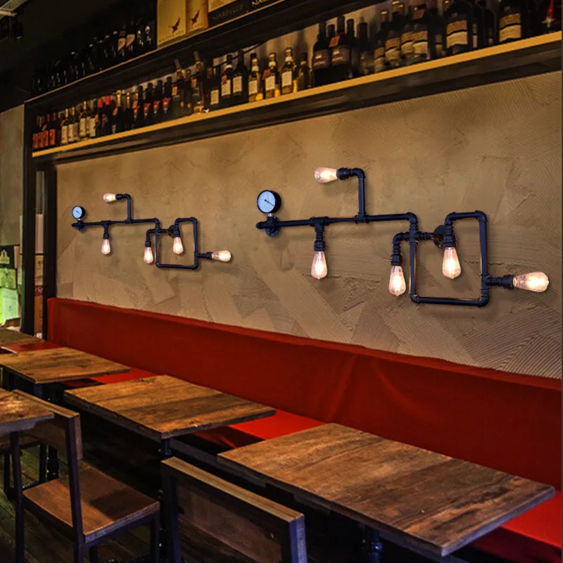 Offerte Punk A Vapore Loft Industriale Ruggine Del Ferro Tubo Di Acqua Retro Lampada Da Parete Del Riparo Della Parete Luci E27 Led Per Soggiorno Camera Da Letto Bar Cafe Letto