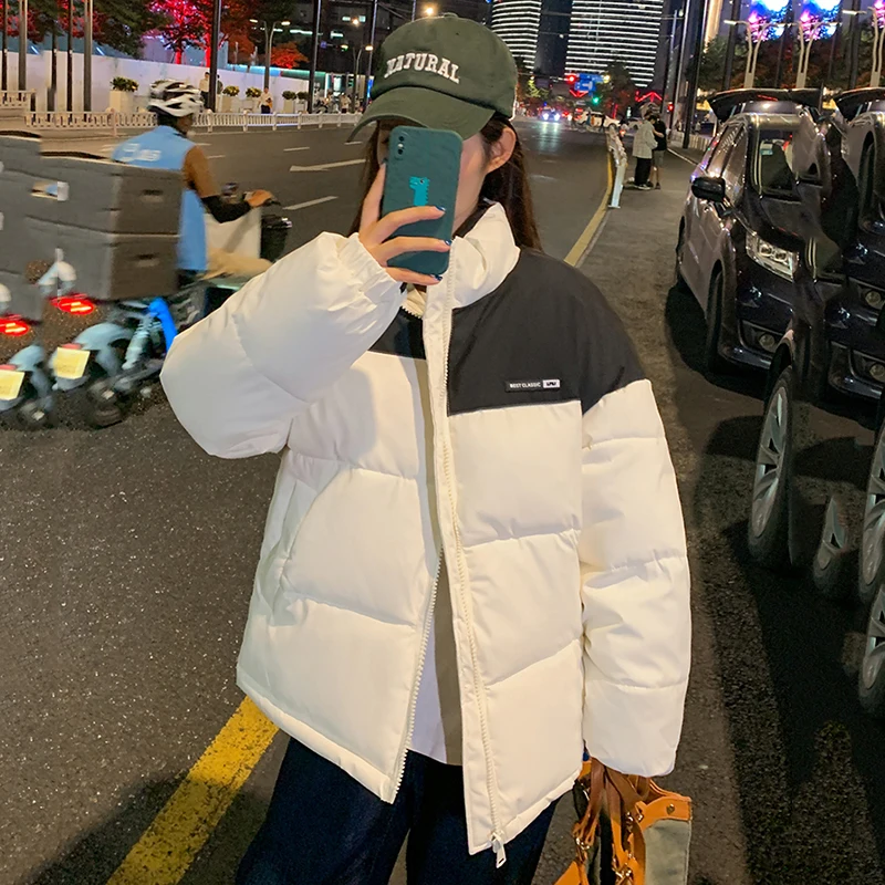 2022 Niche Down Padded Jacket Winter Zipper Warm Loose BF Short Fashion Coat Soft Wear Solid Letter Mujer Thick Pockets Clothing