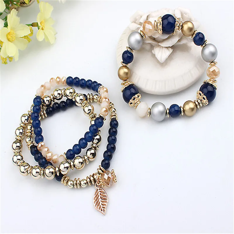 Boho Vintage Multilayer Crystal Bracelet Handmade Beaded Leaf Women's Bracelets Fashion Lady Party Jewelry Gifts For Friends | Украшения