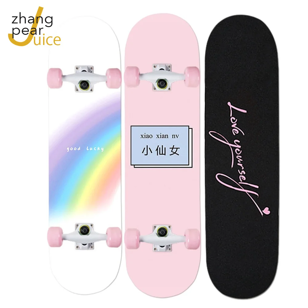 

New Pink Skateboard Double Rocker Four Wheel Skateboard Men Women Child Skate Board Long Board Deck