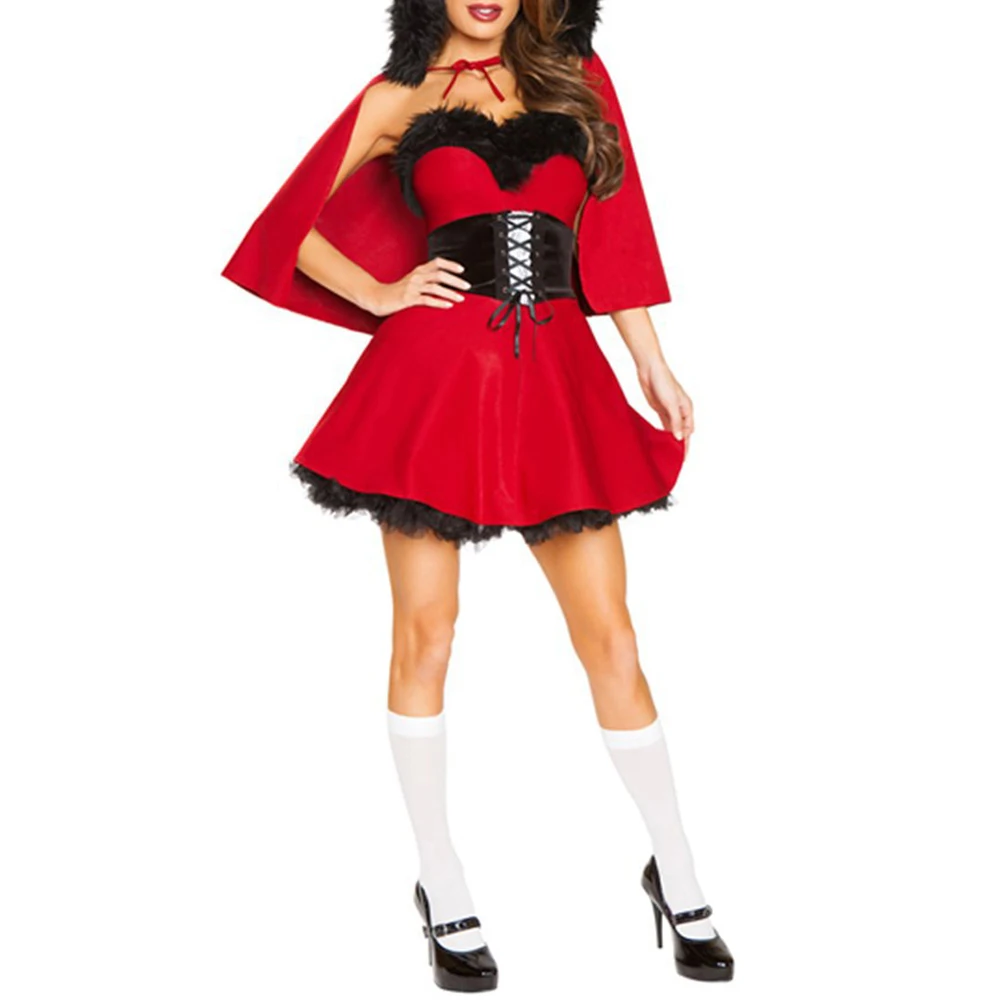 Рождественское платье для взрослых женщин Сексуальная Милая Красная Шапочка