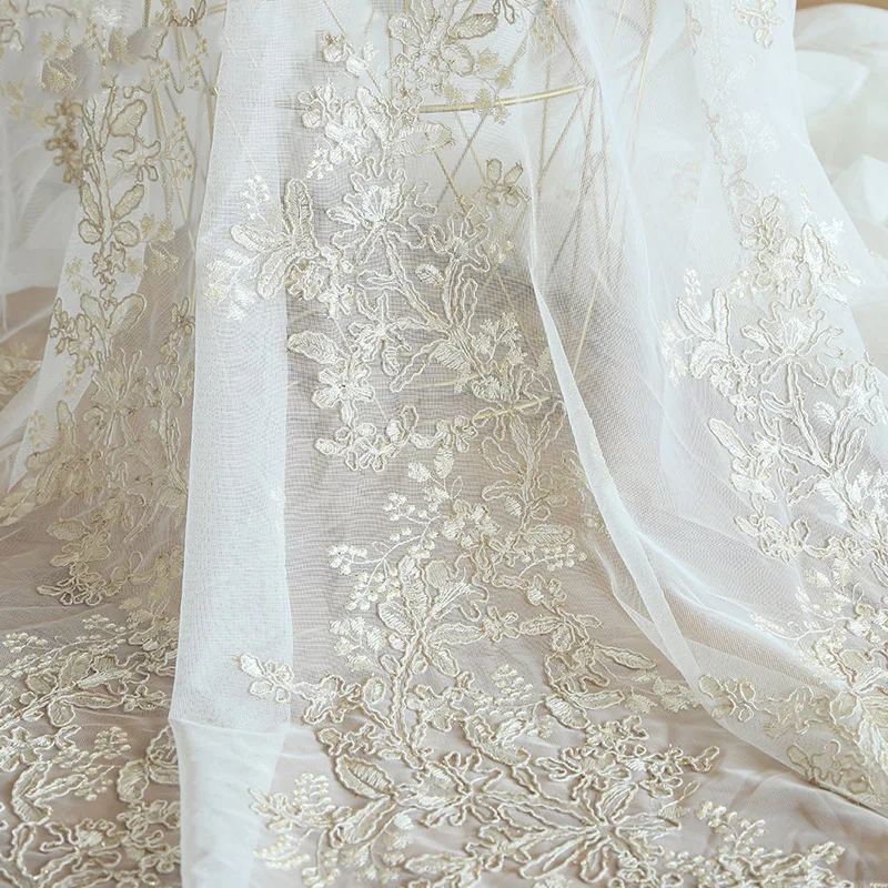 

Pearl Rope Embroidery Tulle Curtains for Living Room European and American Elegance Goldern Thread Embroidery Window Drapes *30