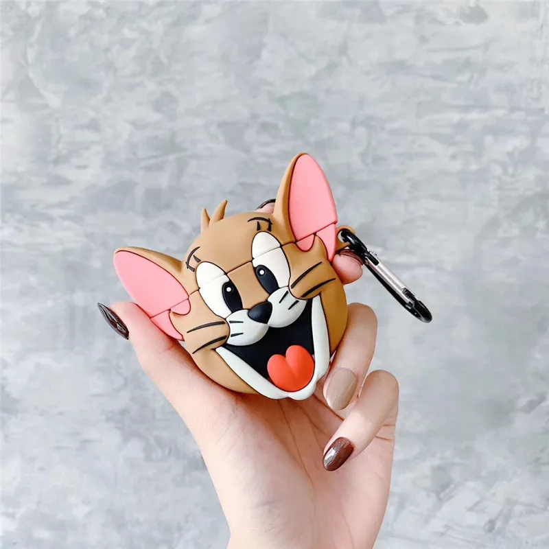 Для AirPod 2 Чехол 3D Том и Джерри Мультфильм Мягкие силиконовые беспроводные кожухи головных телефонов для Apple Airpods чехол милый чехол Funda