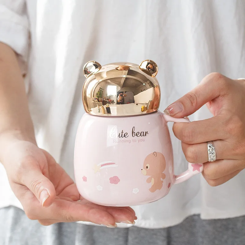 Керамическая Милая кофейная кружка с изображением медведя из мультфильма