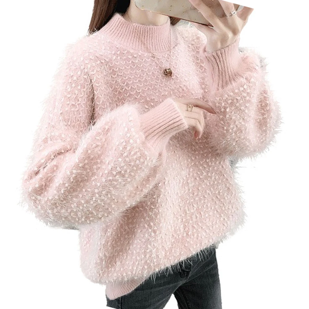 

Женский утепленный свитер с высоким воротником, белый шерстяной свитер свободного покроя с длинным рукавом, повседневный теплый пуловер, т...