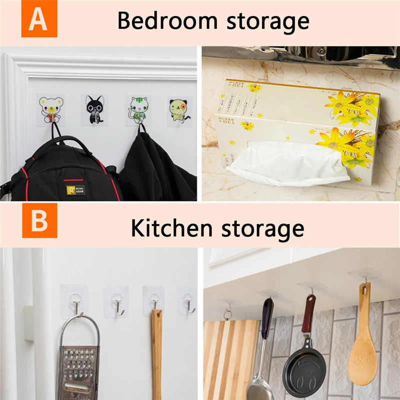

20Pcs Transparent Wall Hooks Waterproof Oilproof Self Adhesive Hooks Reusable Seamless Hanging Hook For Kitchen Bathroom Office