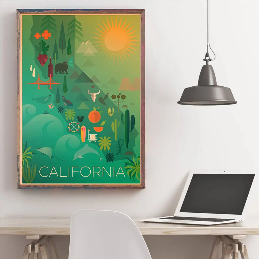Калифорнийский пейзаж живописный постер с пятнами Художественная печать на