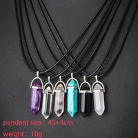 natural stone leather necklace hexagonal prism crystal pendant necklace fashion hexagonal bullet pendant new women jewelry