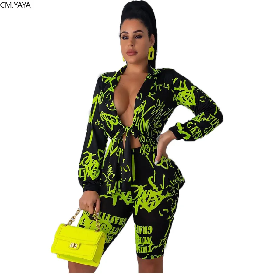 Осенний Женский комплект с буквенным принтом из двух предметов: топ V-образным