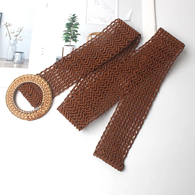 Женский винтажный плетеный ремень BZ34 трикотажный веревочный из дерева с