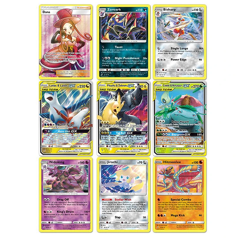 42 шт. блестящие карты Pokemon с коробкой SUN &amp MOON TEAM UP GX MEGA Game Battle Carte торговые игра