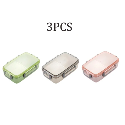3PCS plastic Портативный здоровый материал Ланч-бокс независимая решетка для детей Bento box микроволновая посуда контейнер для хранения еды коробка для еды - Цвет: 3PCS plastic