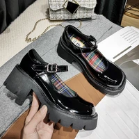 termainoov women pumps high heels platform square toe patent leather chunky heel buckle casual shoes