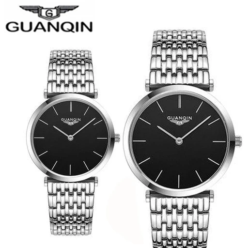 white black GUANQIN часы для пары, Топ бренд, Роскошные водонепроницаемые часы из нержавеющей стали, простые деловые кварцевые часы для мужчин и женщин, часы для влюбленных, подарок - Цвет: white black