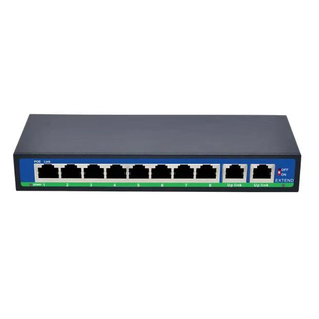 1pcs Uplink Power Over Ethernet Switch 4,5+/7,8- Support 12V 24V 48V 9 Port 10/100Mbps 8 POE ports and 2 Uplink Network Switch