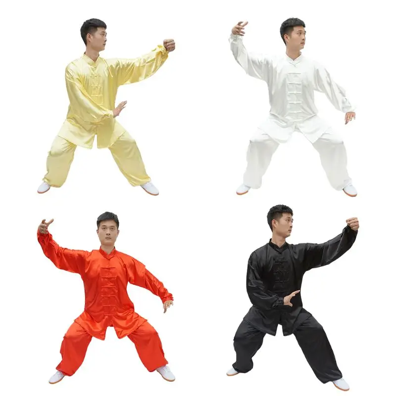 

Women Men Imitation Silk Kung Fu Uniform Martial Arts Tai Chi Clothing Long Sleeve Suit Wushu Performance Wear Tracksuit