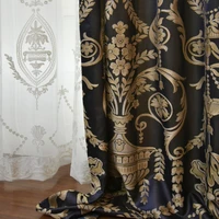 2022 new french palace retro luxury silk jacquard post modern black gold curtains curtains for living dining room bedroom