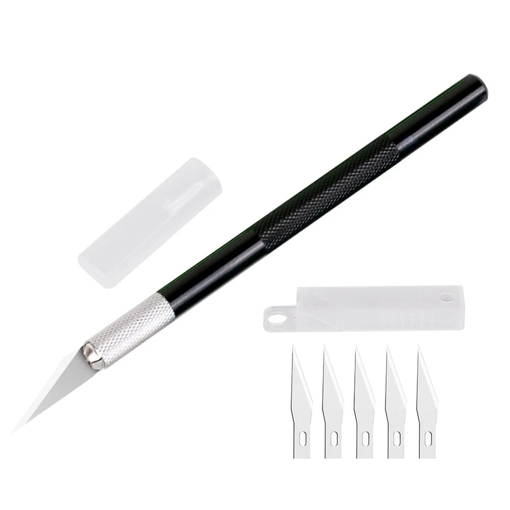 Carving Knife Metal Scalpel Knife Tools Kit Cutter Engraving Craft knives+5pcs Blades Sculpture Knife DIY Repair Hand Tools - Цвет: Black 6 Blades