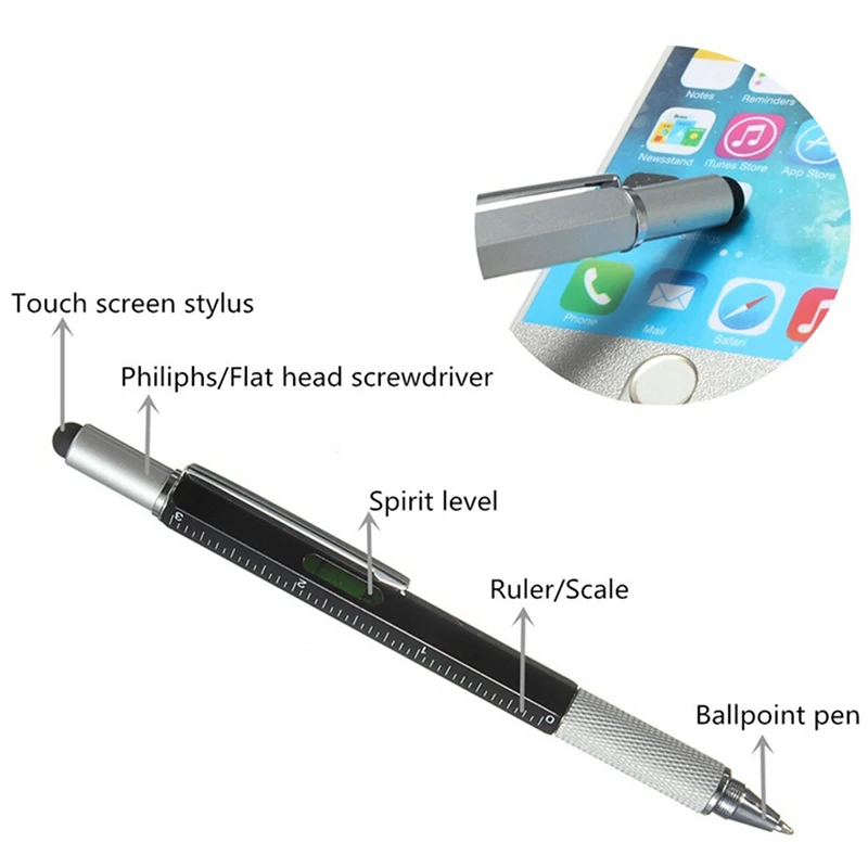 1PC 6 In 1 Touch Ballpoint Stylus Pen With Spirit Level Ruler Screwdriver Tool Office School Supplies Best Gifts | Инструменты