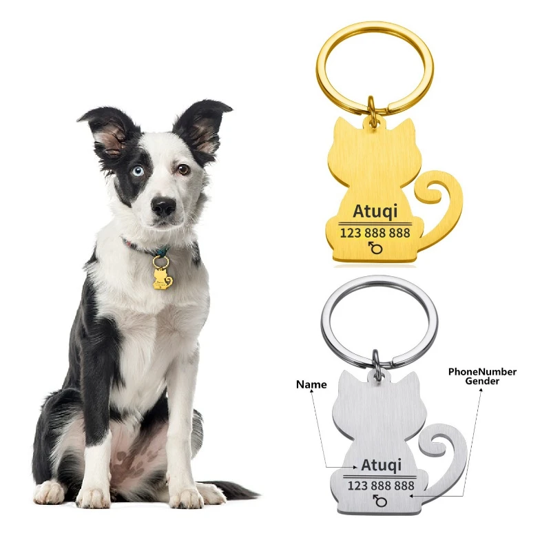 Custom Anti-lost Cat ID Tag Free Engraved Name Personalized Stainless Steel kittenTags Pendant Puppy Collar Pet Dog Accessories