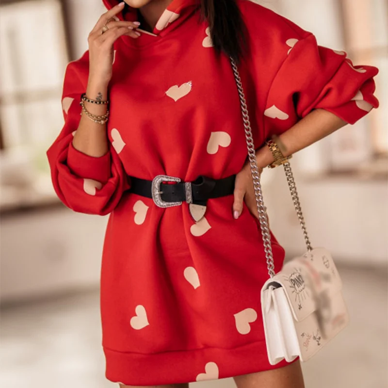 Повседневная Женская толстовка с длинным рукавом и принтом сердца черные