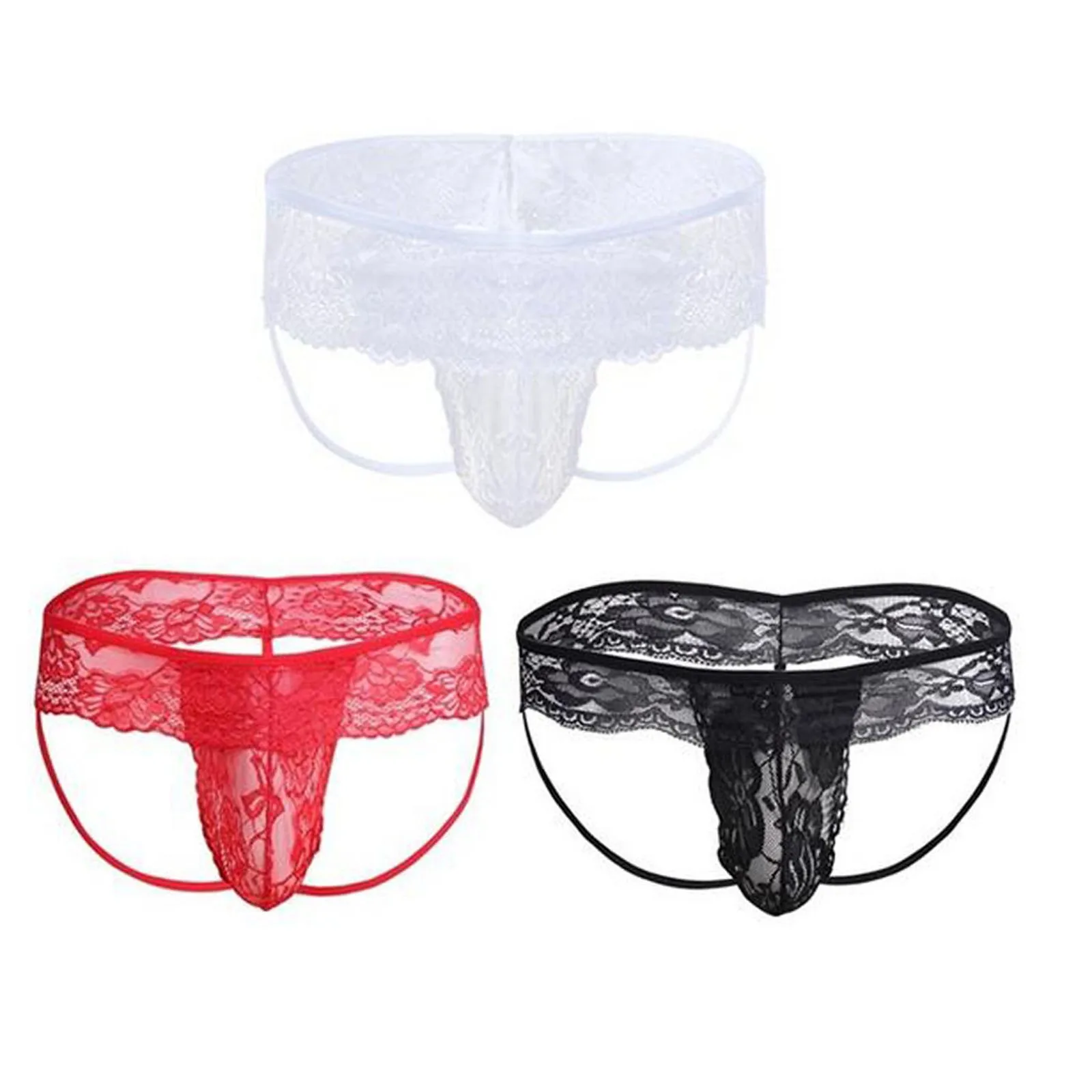 

Hot Sale Sexy Men Lace G-string Lingerie Low Waist T-back Thongs Underwear Male Thin Breathable Underpants Comfort Briefs #4