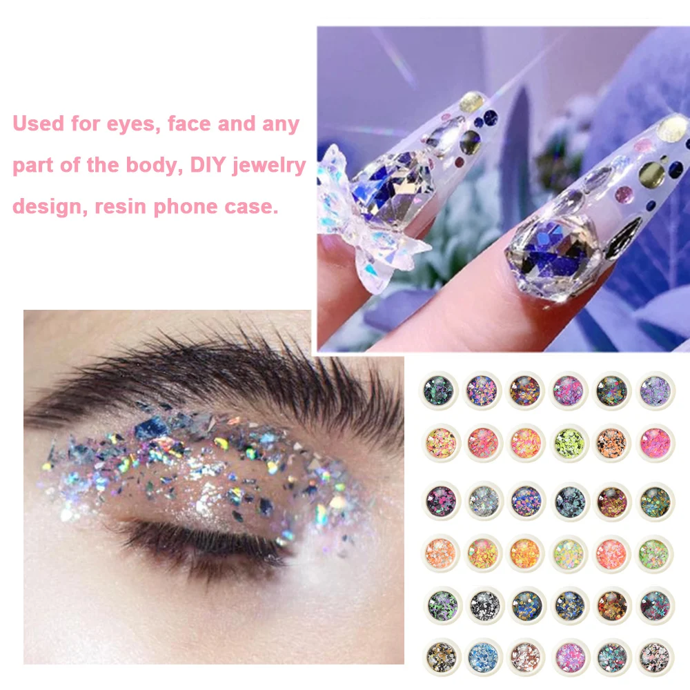 6 PCS Nail Stickers Glitter Sequins 3D Iridescent Flakes Holographic Spangle Confetti Sticker Manicure Art DIY | Красота и здоровье