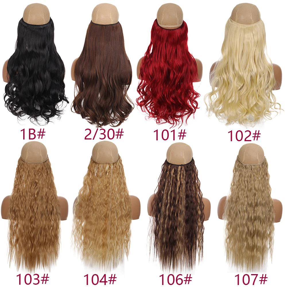 

MANWEI 24" Invisible Wire No Clips in Hair Extensions 100g High Temperature Fiber Synthetic Hair Secret Fish Line Hairpieces