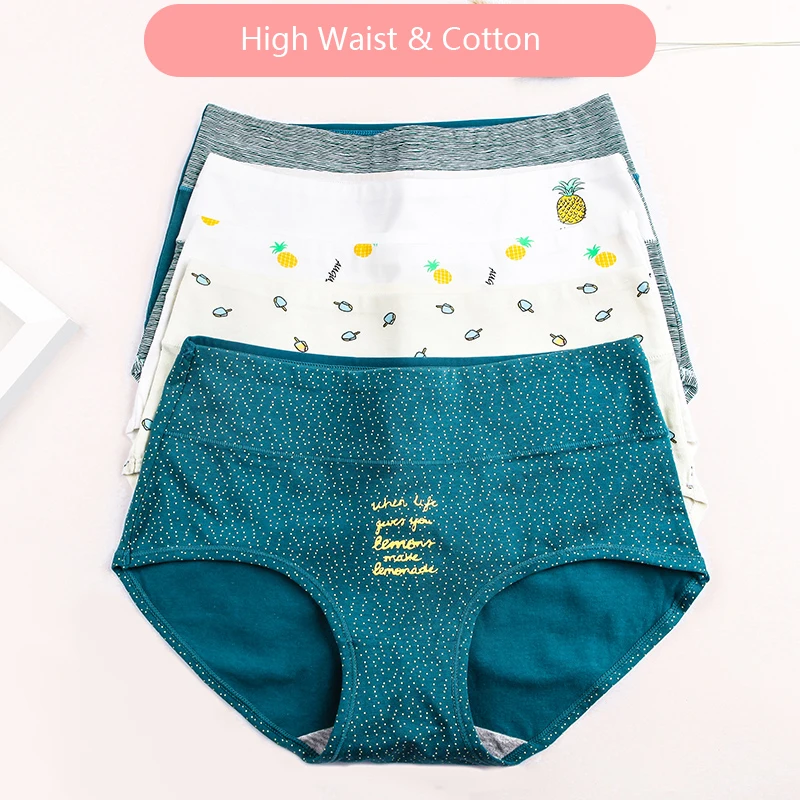 

LANGSHA 4Pcs/Set Women Panties Cotton High Waist Underwear for Girls Breathable Seamless Briefs Women's Cute Sexy Lingerie XXL