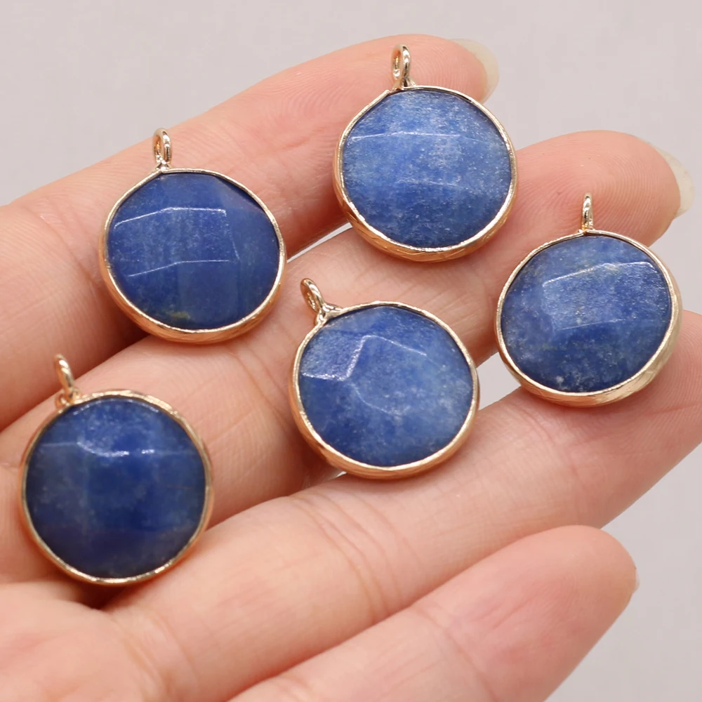 

5 PCS Natural Semi-precious Stone Blue Aventurine Pendants Round Shape for DIY Jewelry Making Necklace Accessories