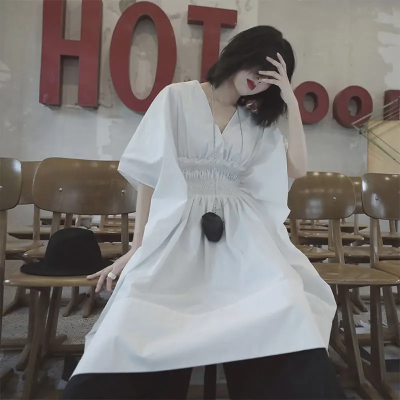 

XITAO Pleated Dress Fashion New Women Solid Color Small Fresh 2021 Summer Vintage Sexy Style Loose Mesh Dress Patchwork WLD6315