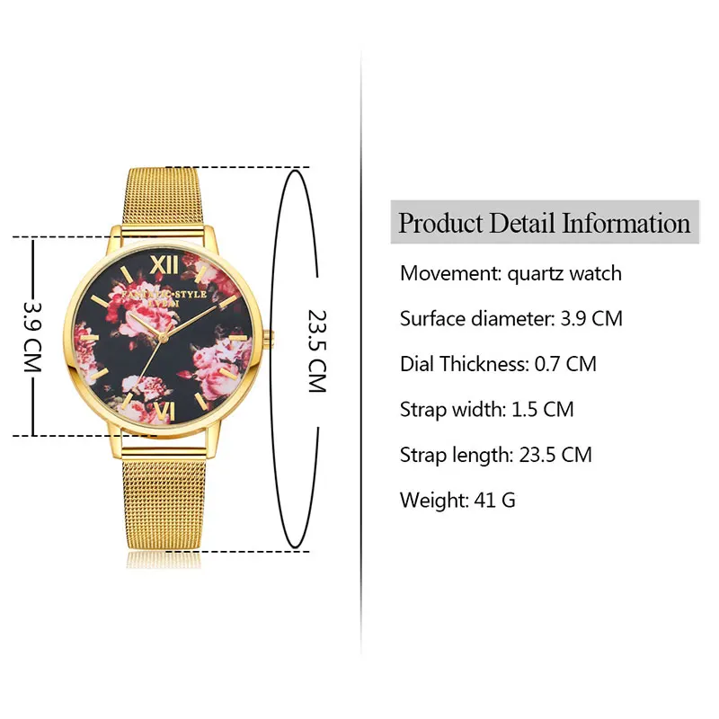 

Mesh Steel Band Casual Style Ladies Wrist Watch Flower Elegant Design Quartz Watch