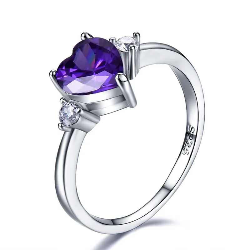 Кольцо Bague Ringen в форме сердца, Настоящее серебро, 925, кольцо с сапфиром, Gestone, обручальное кольцо Cocktail, ювелирное изделие, подарок - Цвет камня: purple