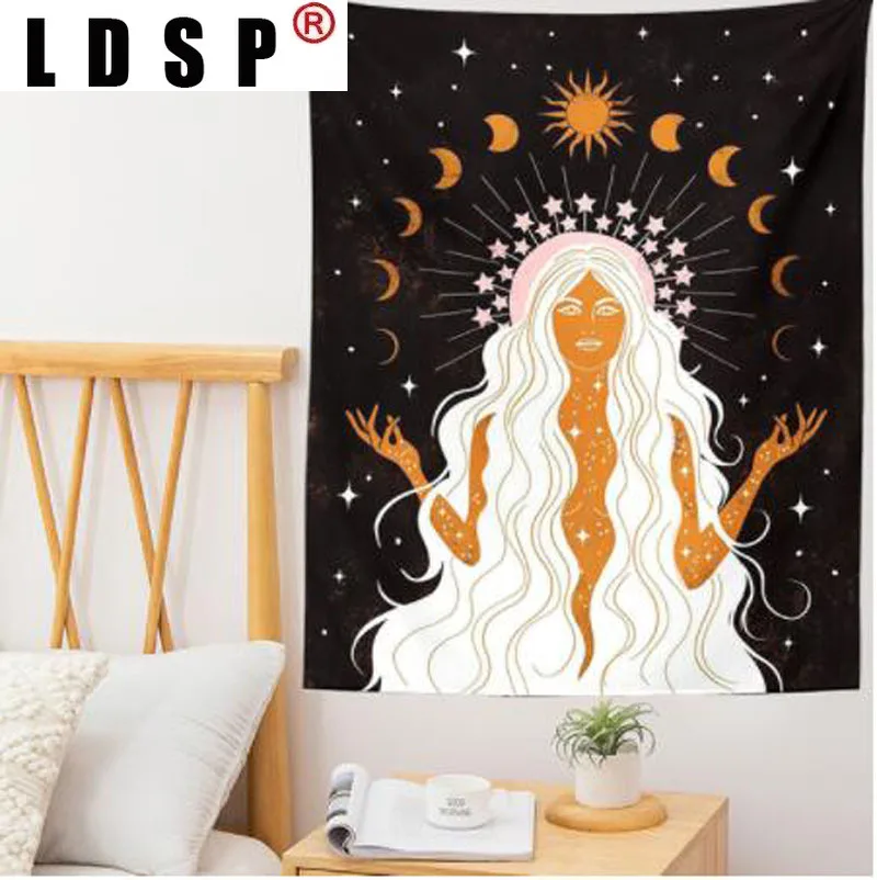

LDSP Indian Moon Phase Girl Mandala Tapestry Wall Hanging Rugs Background Cloth Beach Mat Blanket Art Bedroom Home Decor
