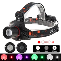zoomable brightest green red purple white xml t6 led night light waterproof rechargeable hunting headlight with usb cable