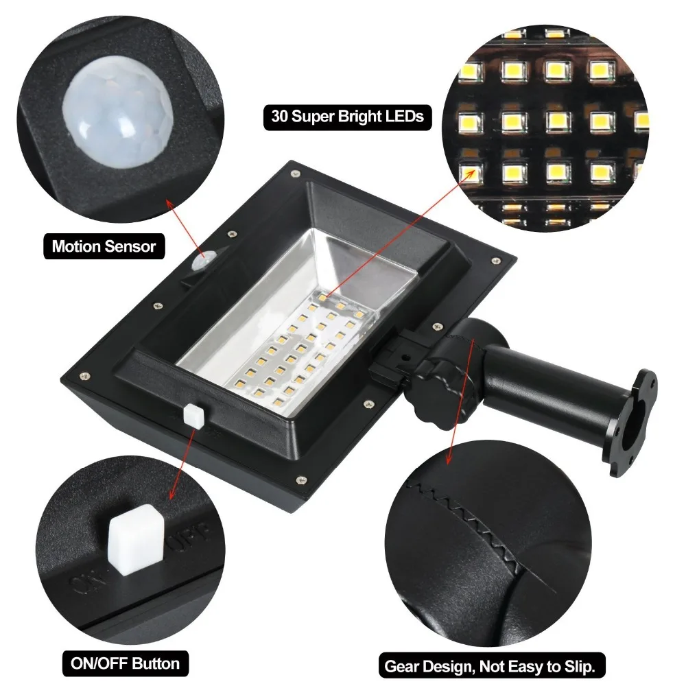 

PIR Motion Sensor 30 LEDS Solar Power Light Dusk To Dawn Outdoor security Lights Energy Saving Waterproof wall Decoration light