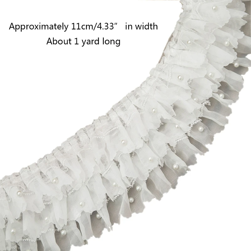 

2021 New Three Layers White Chiffon Beads Lace Trim Hundred Fold Skirt Cuffs Doll Dress