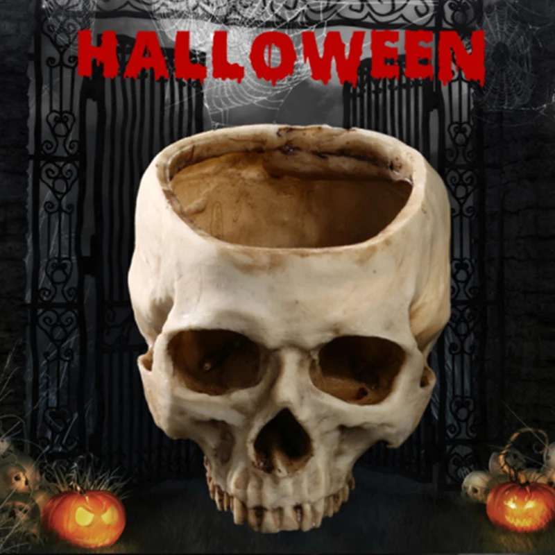 

Новая имитация черепа, цветочный горшок, статуя, декоративный страшный держатель для хранения из смолы, украшение для бонсая, сада 16,5*11,5*11 см...