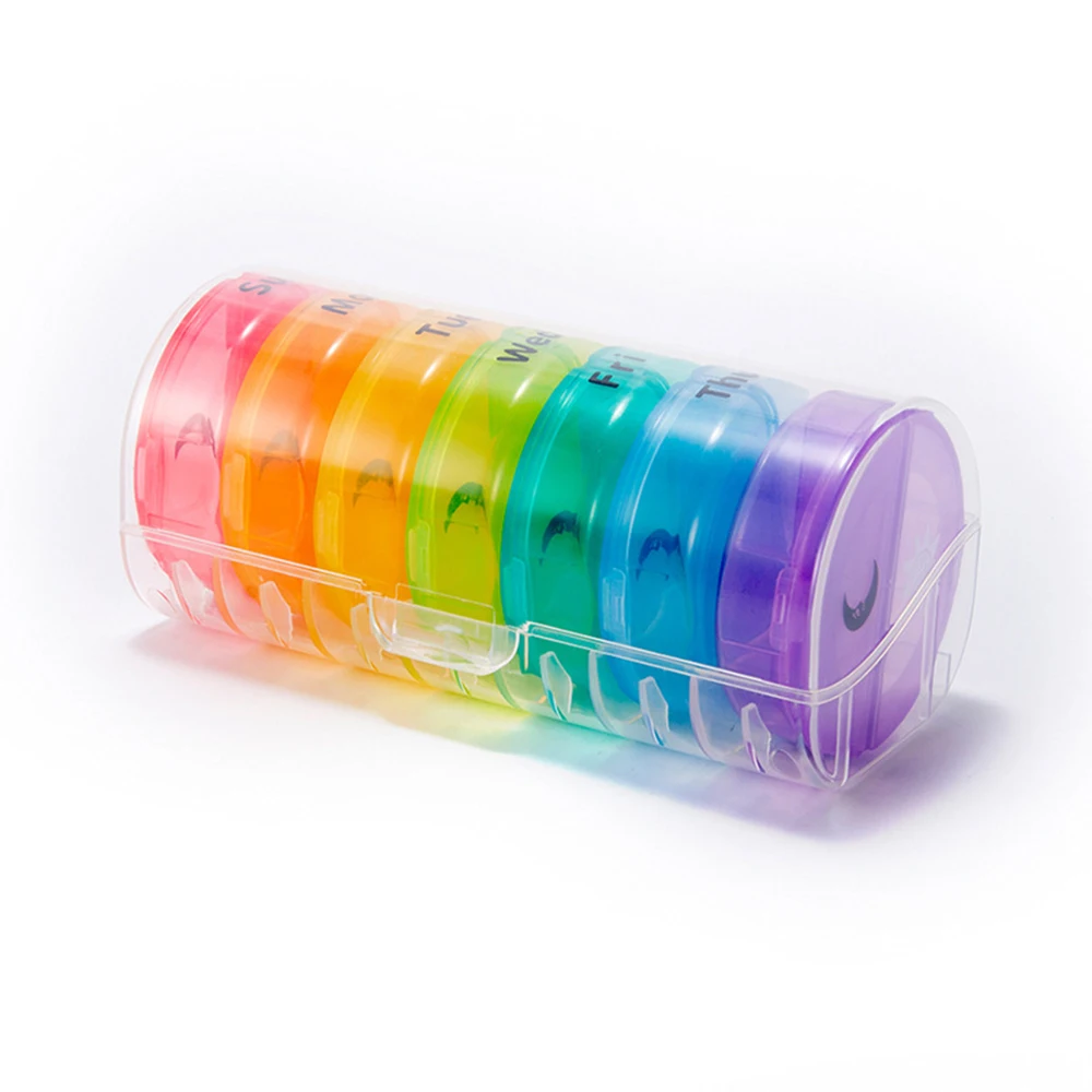 

7 Days Pill Box Organizer Rainbow Plastic Storage Box Container Portable Medicine Pill's Case Weekly Pillbox Hat for Tablets Pp