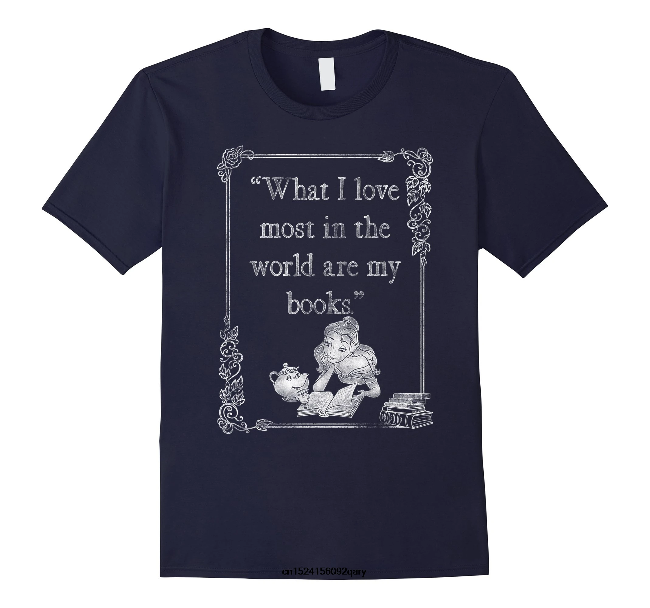 

Men Funny T Shirt Women Cool tshirt Beauty & The Beast Belle Loves Books Graphic T-Shirt