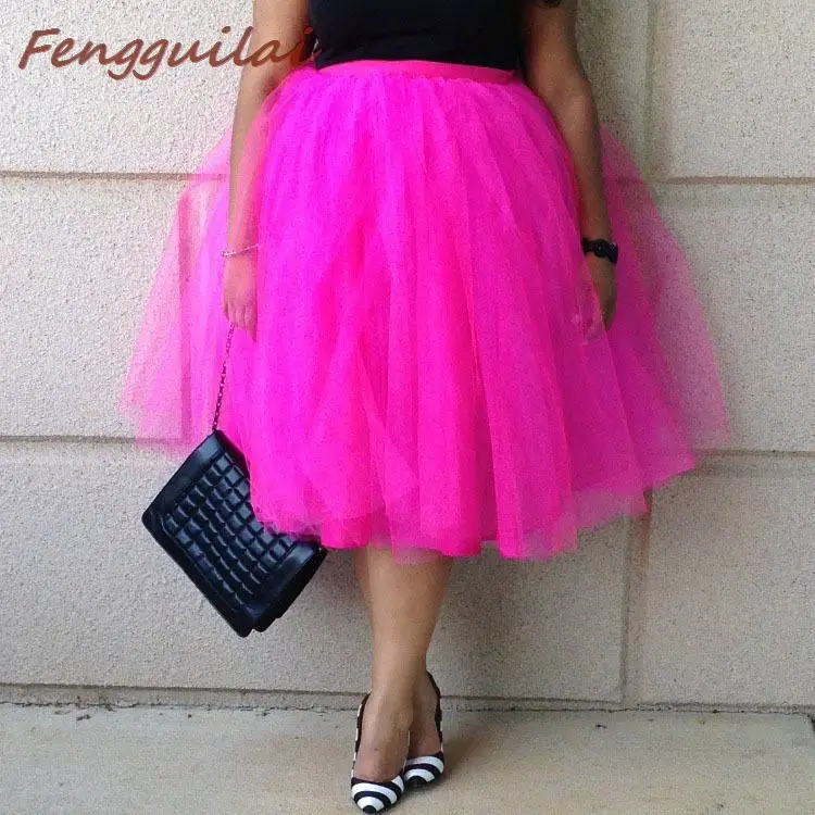 

Summer Tulle Pleated Tutu Skirt plus Large Size Party Street Casual Women Ball Gown Skirt Dance White Pink Green Black Gray Fat