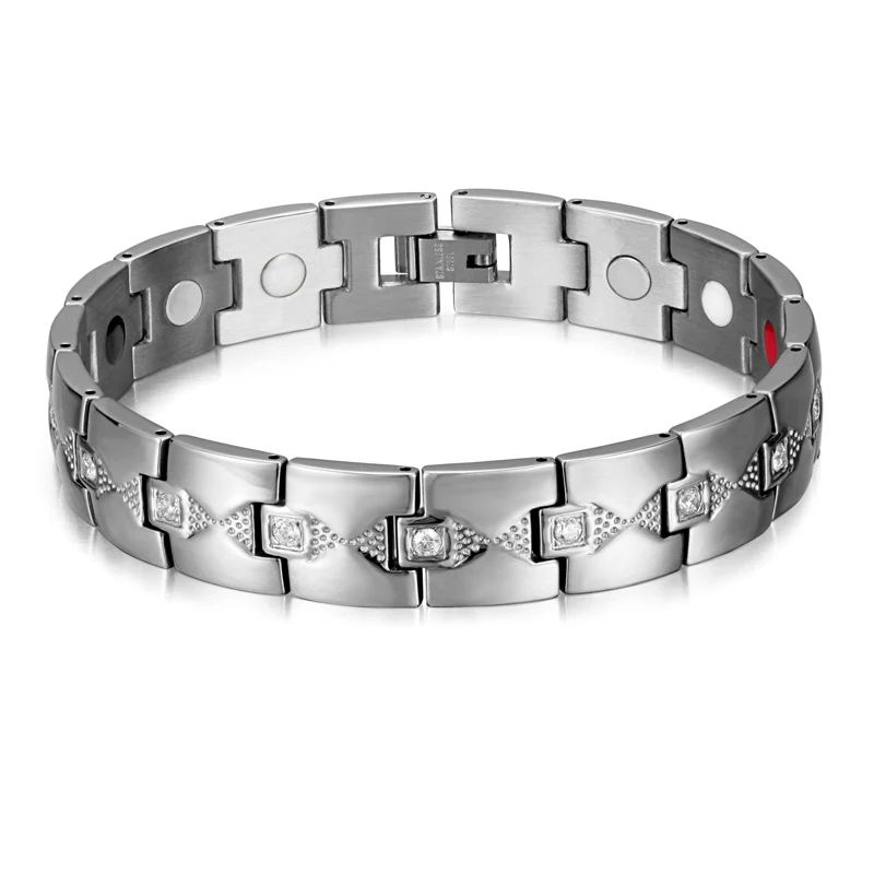 Silver bracelet Rainso, модный стиль, нержавеющая сталь, магнитный, 4 в 1, Био энергия, забота о здоровье, золотой циркон, браслеты и браслеты для женщин, хорошее ювелирное изделие - Окраска металла: Silver bracelet