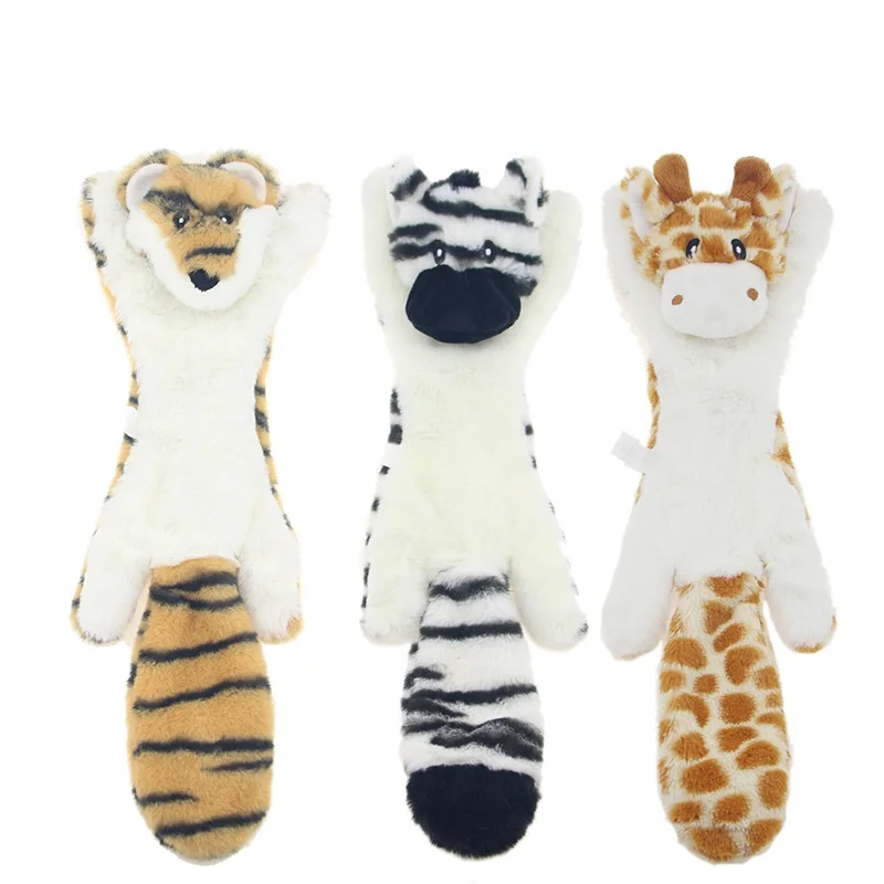 

2021 New Cute Plush Toys Squeak Pet Tiger Lion Fawn Animal Plush Toy Dog Chew Squeaky Whistling Involved Squirrel Dog Toys